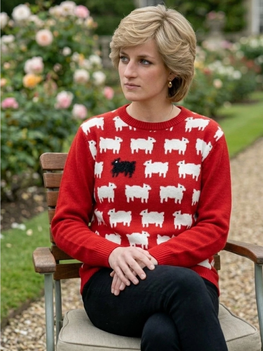 Run & Fly Princess Diana Black Sheep Red Sweater Large Vtg Long Sleeve England